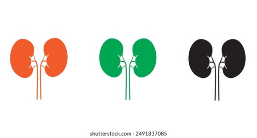 Conjunto de iconos de vector de riñón humano. Silueta con órganos internos. Iconos de esquema