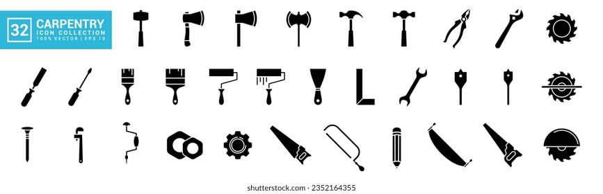 et of icons related to carpentry tools, various painting tools, carpenter icon templates, mechanic icons editable and resizable EPS 10	