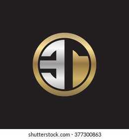 ET initial letters circle elegant logo golden silver black background