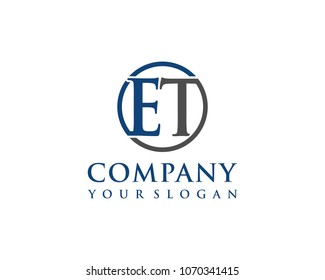 ET initial letters looping linked circle elegant logo blue grey