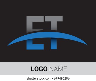 ET initial logo company name colored grey and blue swoosh design.