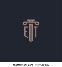 ET initial logo monogram with pillar style design for law firm and justice company