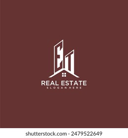 ET monograma inicial de construcción y logotipo de techo para bienes raíces