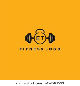 ET initial monogram for fitnes or gym logo with creative barbell design