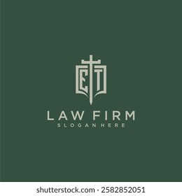 ET initial monogram for law firm with sword and shield logo image