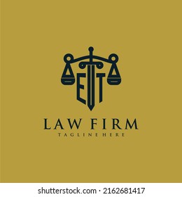 ET initial monogram for lawfirm logo with sword and scale