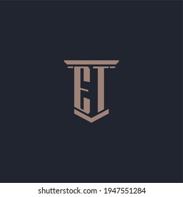 ET initial monogram logo with pillar style design