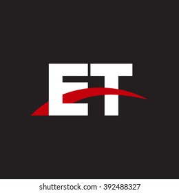 ET initial overlapping swoosh letter logo white red black background