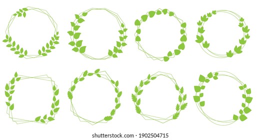 et of laurel wreath design elements. Black circle border vector ornaments. Wreath decoration with leaves. Vector illustration.