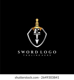 Monograma de luxo carta ET para imagem estilo escudo e espada