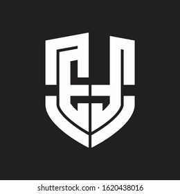 ET Logo monogram with emblem shield shape design isolated on black background
