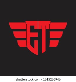 ET Logo monogram with emblem and wings element design template on red colors