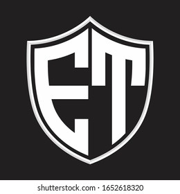 ET-Logo-Monogramm mit Schildform einzeln auf Skizzendesign-Vorlage