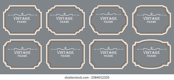 et of luxury vintage frames. Old ornate labels, decorative vintage frame with Royal wedding insignia, sale sticker or invitation card. Isolated vector symbols