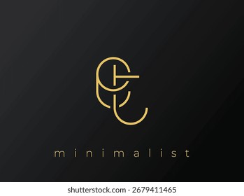 Logotipo minimalista ET com formas entrelaçadas no fundo preto sólido. Um design de logotipo minimalista limpo e moderno.