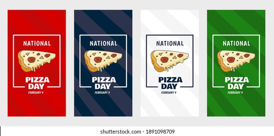 et of Modern banner National Pizza Day Story post template for social media post. Vector vertical banner collection with 4 color red, navy, white and green.