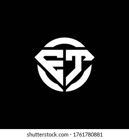 Logo de monograma ET con forma de diamante y plantilla de diseño redondeado de círculo de anillo