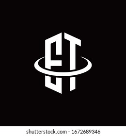 ET monogram logo in a hexagon style and surrounded by a ring