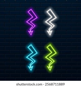 et of neon glowing lighting ightning bolt icon Thunder and electricity sign.