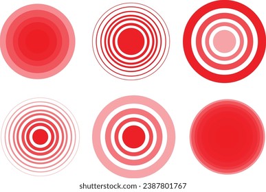 et of pain red circles. Red rings. Pain place, localization sign and pain spots