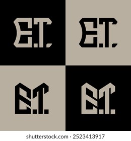 ET polygon, circle, hexagon, flat and simple letter logo set in one artboard. ET minimalist and classic logo.
