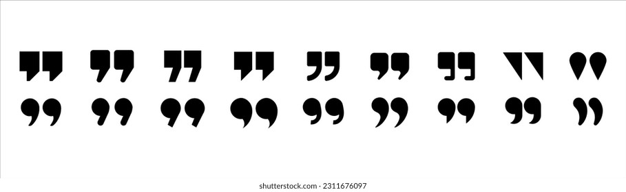 et of quote mark. Quotes icon vector set. Quotemarks outline, speech marks, inverted commas or talking marks collection. Talk bubble speech icon. Black quotes icon