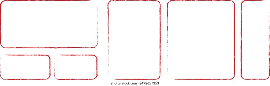 Set aus roter Pinselfarbe Stempelrahmen mit Platz für Ihr Gestaltungselement. Vektorillustration.