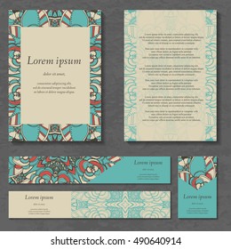 et of stylish business card template. Abstract floral pattern and ornaments, ottoman motifs. Front and back page.

