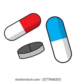 et of tablet icon set. Pill capsule in line. Vitamin sign. Vector Illustration.