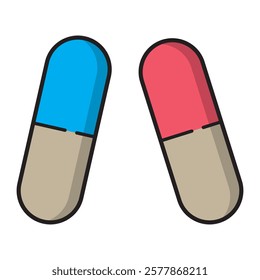 et of tablet icon set. Pill capsule in line. Vitamin sign. Vector Illustration.