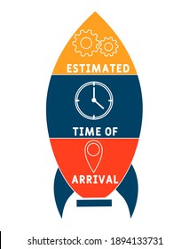 ETA - Hora estimada de llegada 
acrónimo. fondo de concepto de negocio.  concepto de ilustración vectorial con palabras clave e iconos. ilustración con iconos para banner web, volante, página de inicio