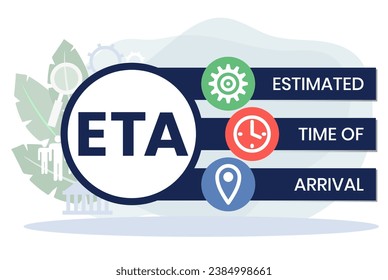ETA - Estimated Time of Arrival acronym. business concept background. vector illustration concept with keywords and icons. lettering illustration with icons for web banner, flyer, landing page