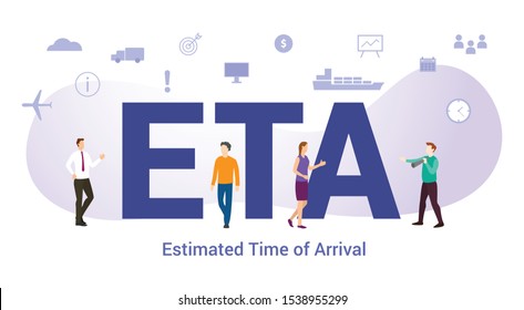 eta estimated time of arrival concept with big word or text and team people with modern flat style - vector