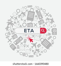 ETA mean (estimated time of arrival) Word written in search bar ,Vector illustration.