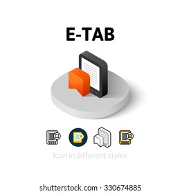 E-Tab icon, vector symbol in flat, outline and isometric style