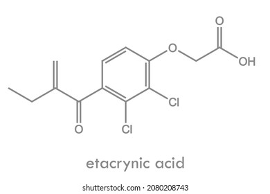 Etacrynic Acid Structure. A Loop Diuretic Drug Molecule. Used To Treat High Blood Pressure And Swelling. Skeletal Formula.