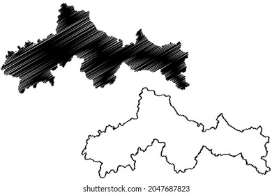 Etah District (Uttar Pradesh State, Republic Of India) Map Vector Illustration, Scribble Sketch Etah Map