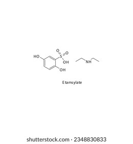 Estructura molecular esquelética plana de tamilato Antifibrinolítico utilizado en riesgo de hemorragia. Ilustración vectorial.