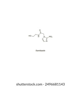 Etanidazol estructura molecular esquelética plana Fármaco antineoplásico utilizado en el tratamiento del cáncer. Diagrama científico de la Ilustración vectorial.