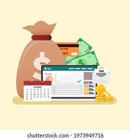 e-tax with laptop illustration vector relevant for tax application or tax website for modern tax payment