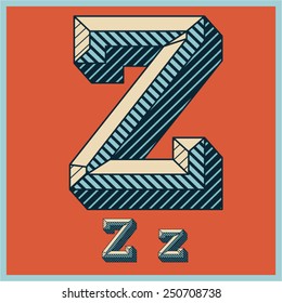 Etched vector font set of engraved letters. Old school beveled alphabet. Character Z