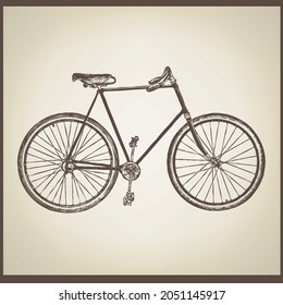 Etching style of bicycle, Illustration of bicycle, Classic vintage bicycle.