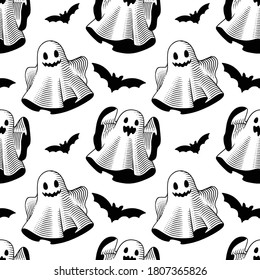 Etching style Halloween ghost pattern