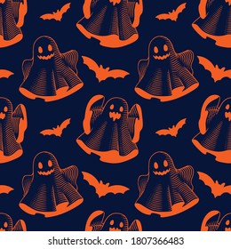 Etching style halloween ghost pattern