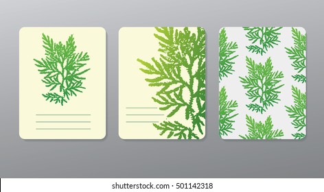 Etching technique vector trace: vector printable cards with leaves
