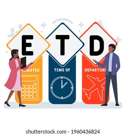 ETD - Estimated Time of Departure acronym. business concept background.  vector illustration concept with keywords and icons. lettering illustration with icons for web banner, flyer, landing pag