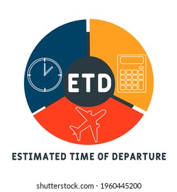 ETD - Estimated Time of Departure acronym. business concept background.  vector illustration concept with keywords and icons. lettering illustration with icons for web banner, flyer, landing pag