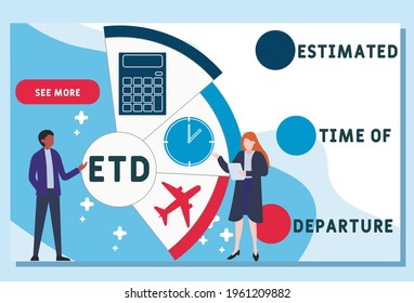 ETD - Estimated Time of Departure acronym. business concept background.  vector illustration concept with keywords and icons. lettering illustration with icons for web banner, flyer, landing pag