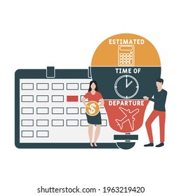 ETD - Estimated Time of Departure acronym. business concept background.  vector illustration concept with keywords and icons. lettering illustration with icons for web banner, flyer, landing pag