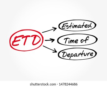 ETD Estimated Time of Departure - projection of time that is expected for a transport system to depart its point of origin or location, acronym text concept background